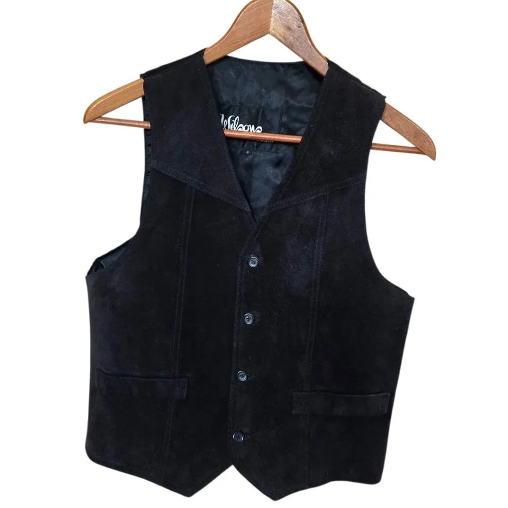 Unisex Vintage WILSONS SUEDE & LEATHER Black Leather Vest sz S